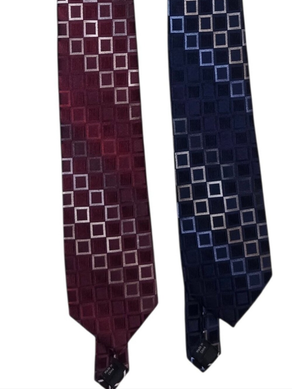 MICHAEL Michael Kors 100% Silk Tie Lot 2 Burgundy & Navy Geometric Square Design